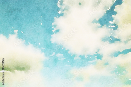 Watercolour blue sky with clouds © pink candy
