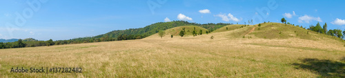 panorama view,Green meadow in the mountain are under the blue sky