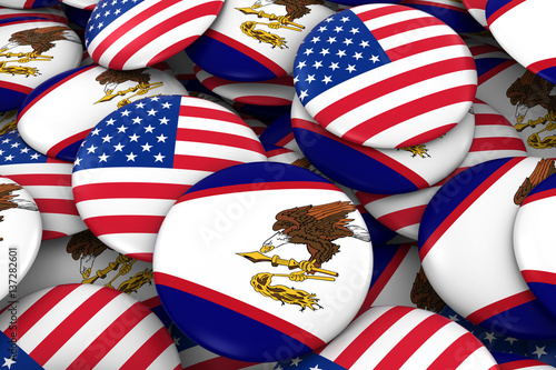 USA and American Samoa Badges Background - Pile of American and American Samoan Flag Buttons 3D Illustration