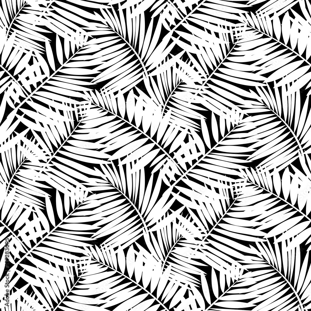 Seamless pattern with tropical palm leaves