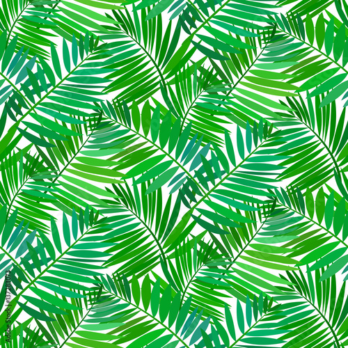 Seamless pattern with tropical palm leaves
