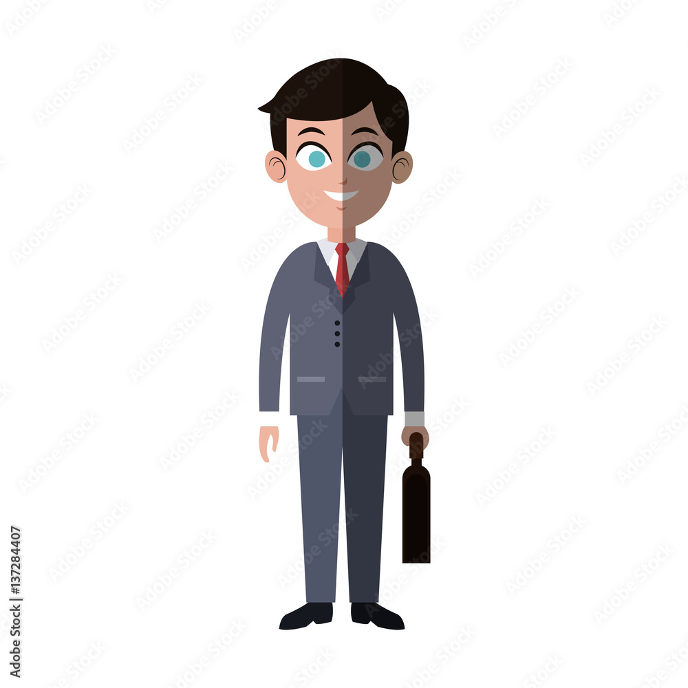 businessman wearing suit, tie and holding a briefcase over white background. colorful design. vector illustration businessman wearing suit, tie and holding a briefcase over white background. colorful design. vector illustration