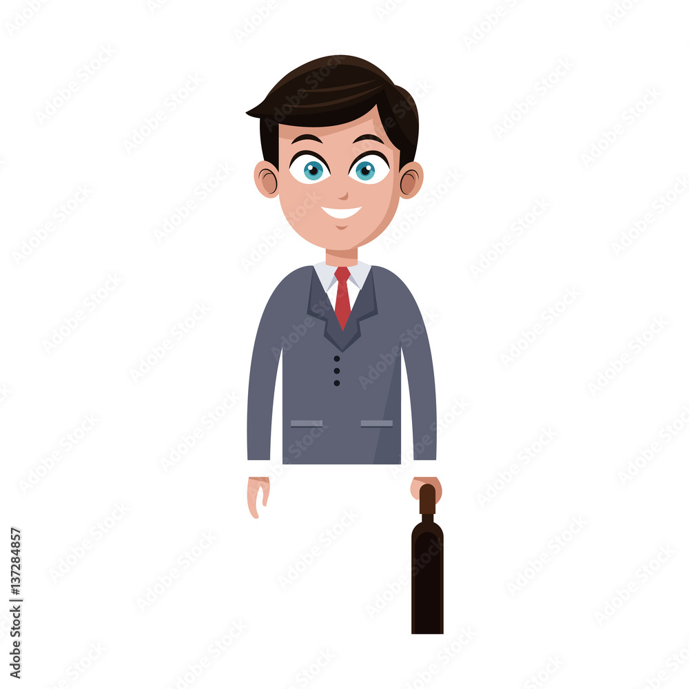 businessman wearing suit, tie and holding a briefcase over white background. colorful design. vector illustration