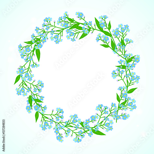 Card with forget me not flowers wreath