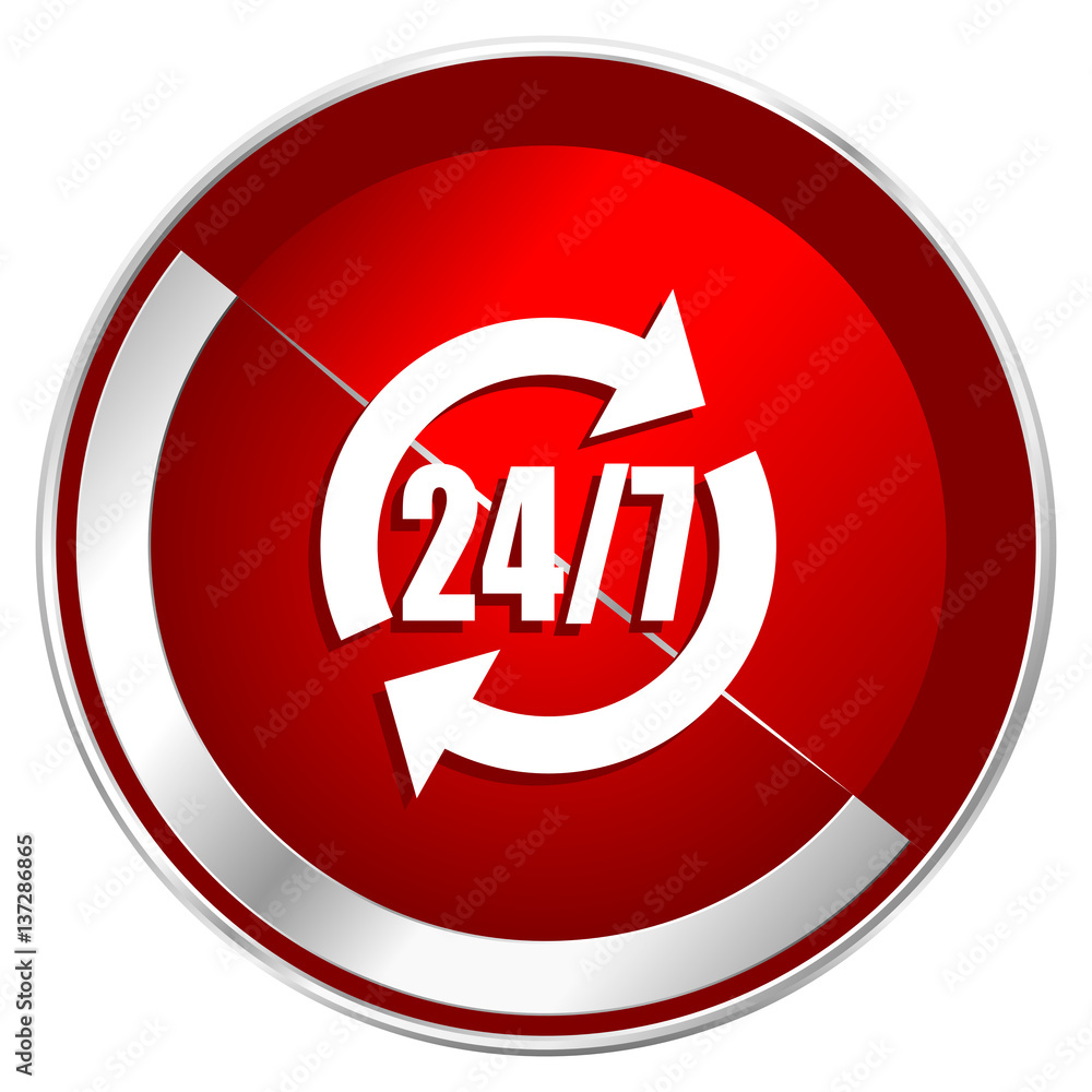 Service red web icon. Metal shine silver chrome border round button isolated on white background. Circle modern design abstract sign for smartphone applications. Service red web icon. Metal shine silver chrome border round button isolated on white background. Circle modern design abstract sign for smartphone applications.