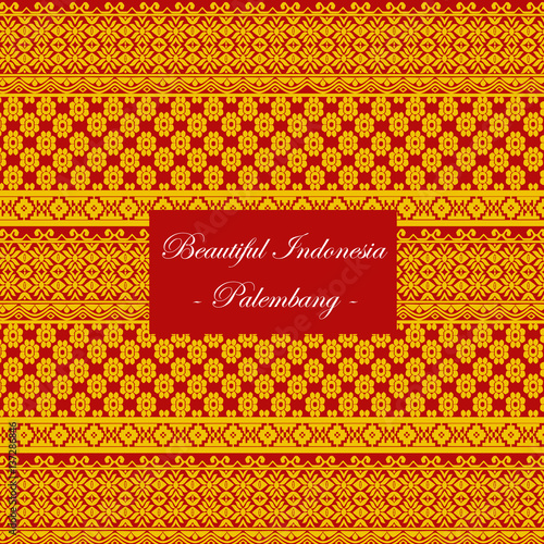 Palembang-Indonesia traditional seamless pattern vector on maroon background. photo