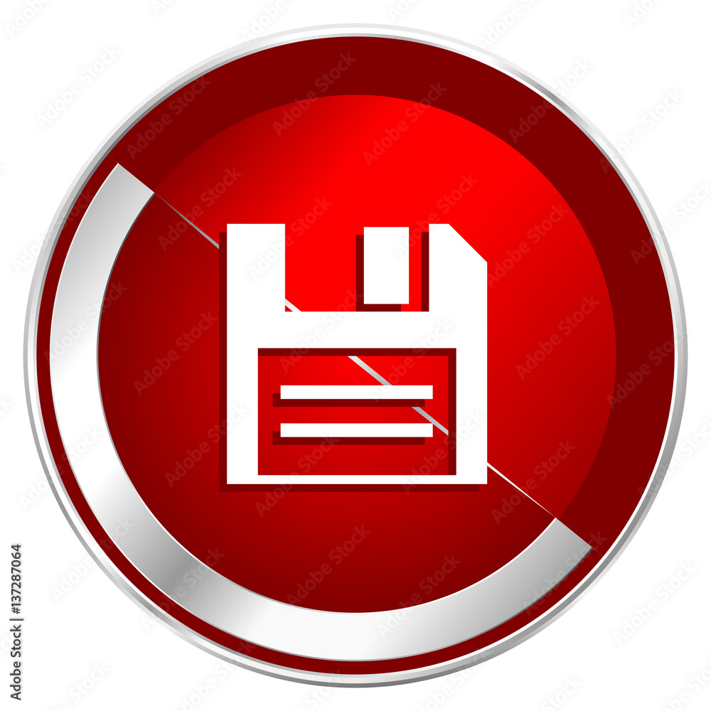 Disk red web icon. Metal shine silver chrome border round button isolated on white background. Circle modern design abstract sign for smartphone applications. Disk red web icon. Metal shine silver chrome border round button isolated on white background. Circle modern design abstract sign for smartphone applications.