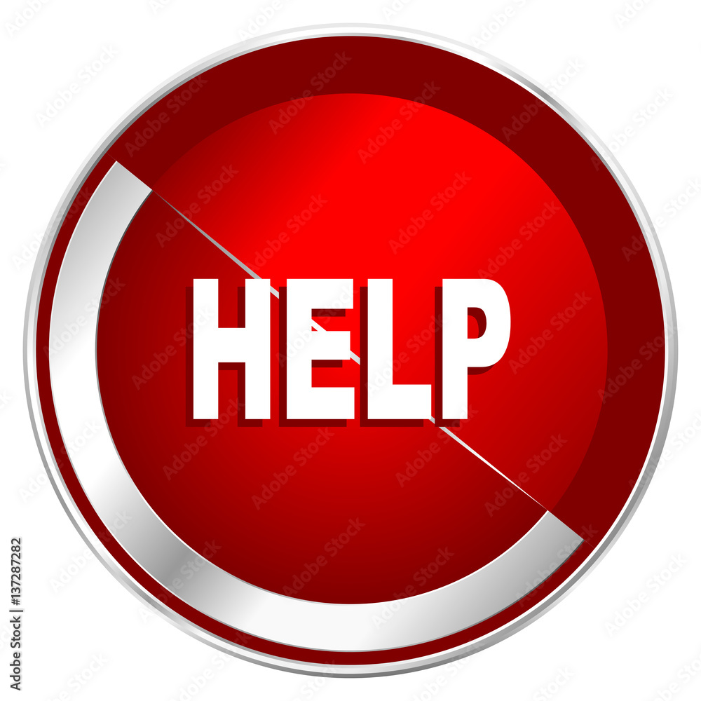 Help red web icon. Metal shine silver chrome border round button isolated on white background. Circle modern design abstract sign for smartphone applications. Help red web icon. Metal shine silver chrome border round button isolated on white background. Circle modern design abstract sign for smartphone applications.