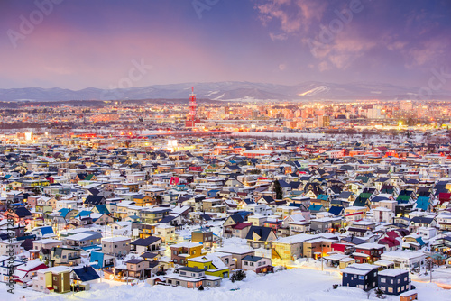 Asahikawa, Japan winter cityscape in Hokkaido.