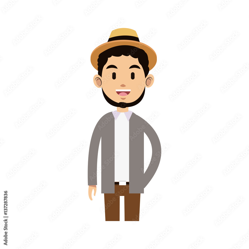 man wearing a hat over white background. colorful design. vector illustration