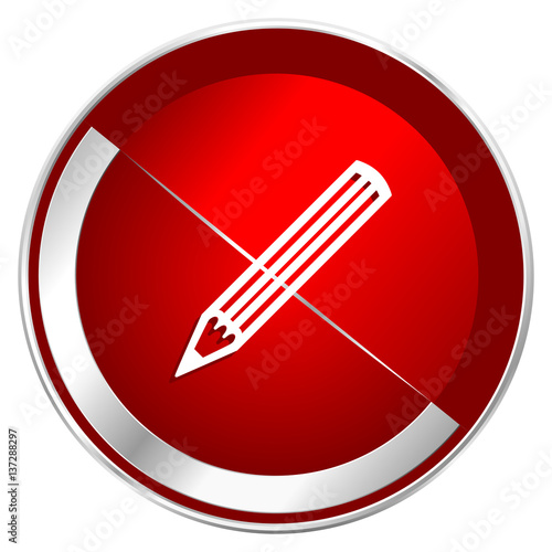 Free Download Pencil red web icon. Metal shine silver chrome border round button isolated on white background. Circle modern design abstract sign for smartphone applications. - GFXLoad