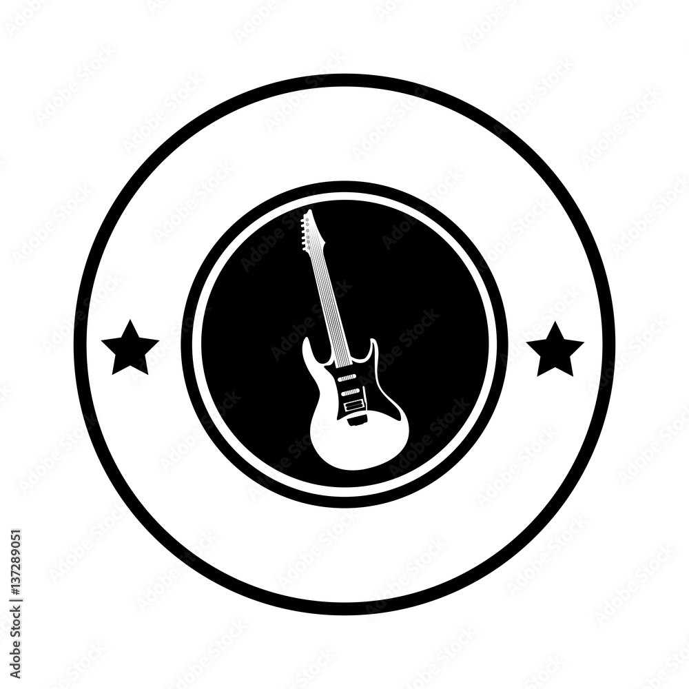 silhouette circular border with electric guitar musical vector