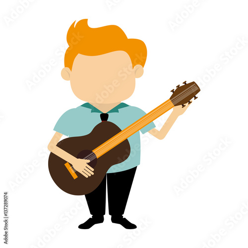 colorful silhouette faceless singer with acoustic guitar vector illustration