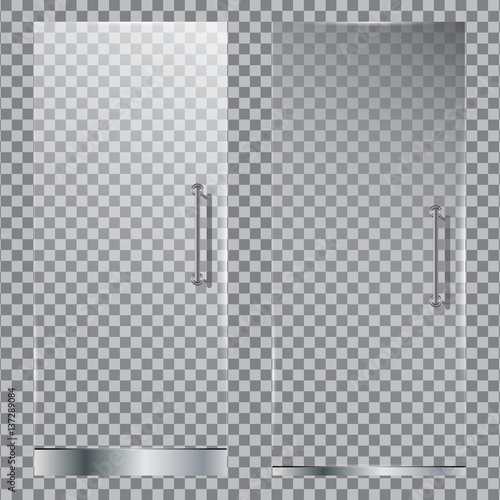 Glass door set with Door handle isolated on transparent background.