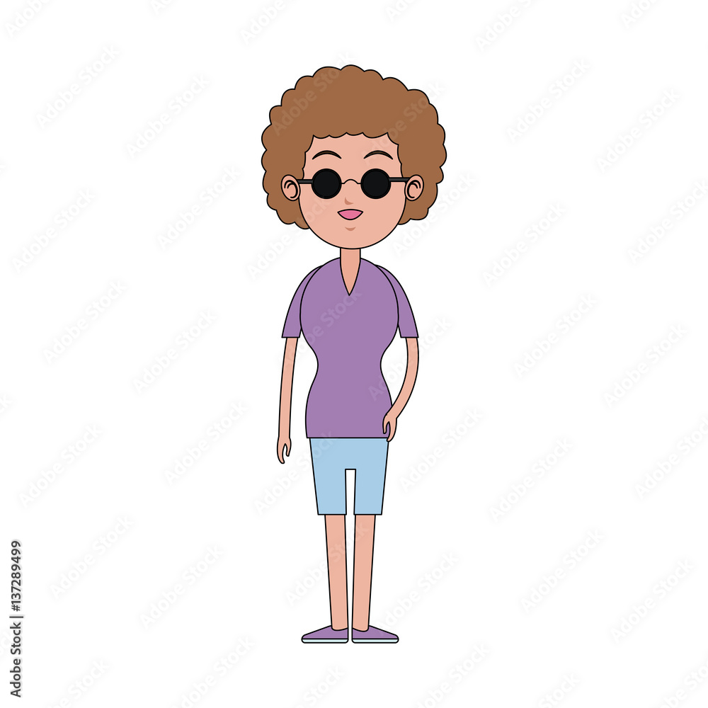 woman with sunglasses cartoon icon over white background. colorful design. vector illustration woman with sunglasses cartoon icon over white background. colorful design. vector illustration