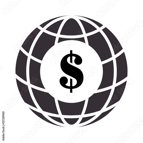 sphere with meridians and mesh with dollar symbol vector illustration