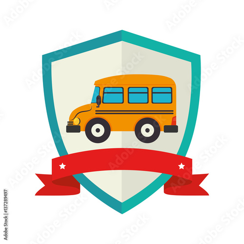 shield school bus with ribbon vector illustration