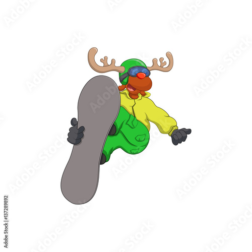 funny reindeer on a snowboard