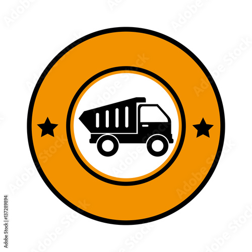 circular emblem with dump truck vector illustration