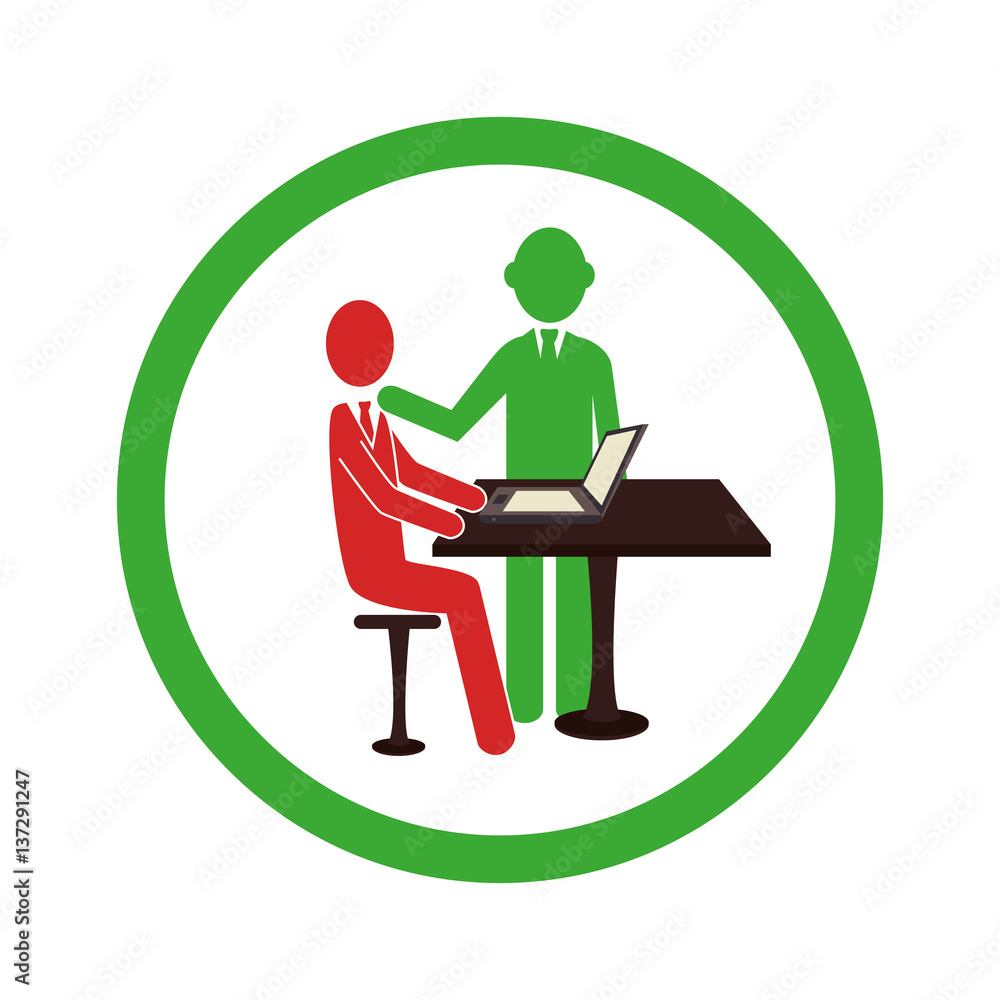 circular border worker with boss in office vector illustration circular border worker with boss in office vector illustration