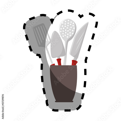 color silhouette sticker with cutlery in recipient vector illustration