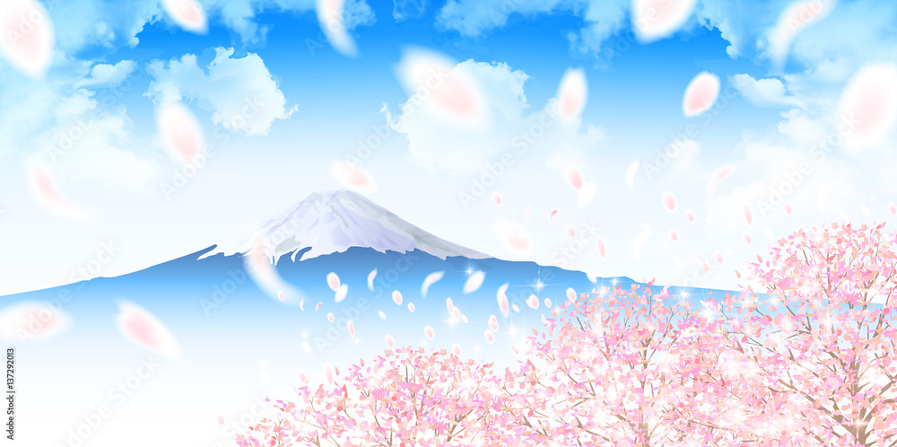 桜 春 富士山 背景 Stock Vector Adobe Stock