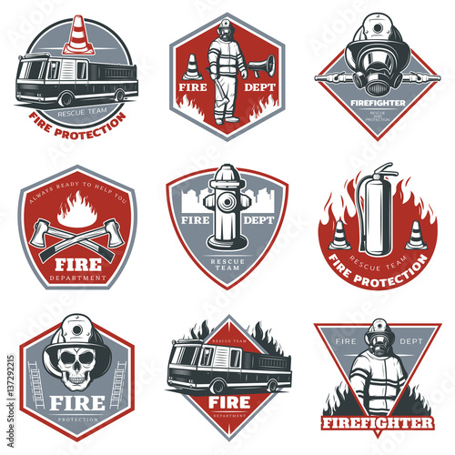 Vintage Firefighting Labels Set
