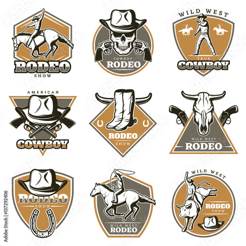 Colorful Vintage Rodeo Labels Set