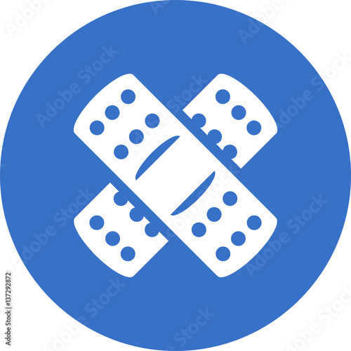 Two crossed white bandages on blue circle background