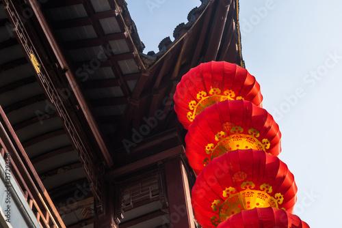 Photography Roof Detail of historic building-town god's temple in Shanghai,China