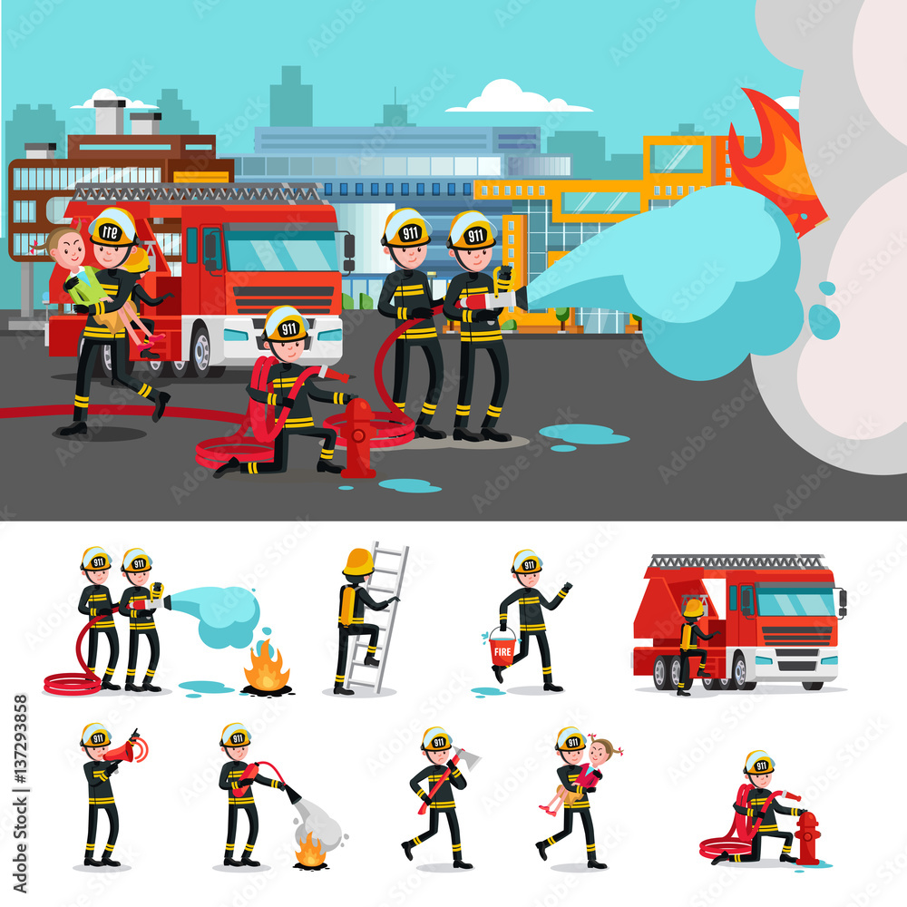 Colorful Firefighting Composition Colorful Firefighting Composition