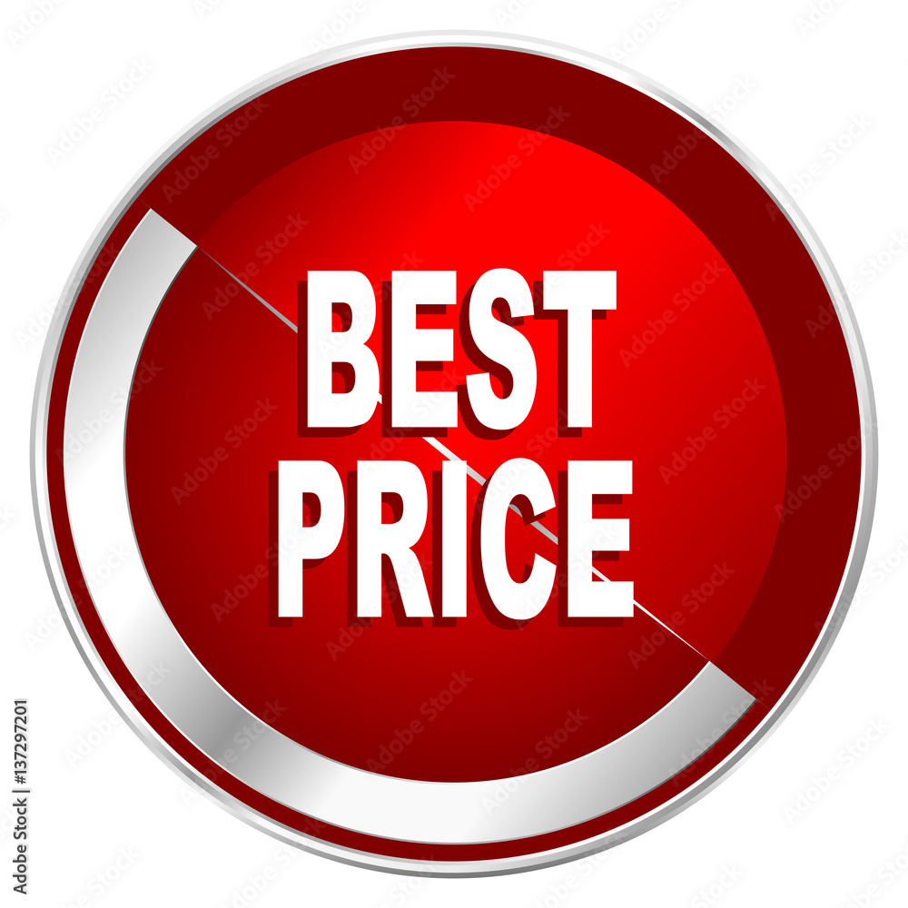 Best price red web icon. Metal shine silver chrome border round button isolated on white background. Circle modern design abstract sign for smartphone applications. Best price red web icon. Metal shine silver chrome border round button isolated on white background. Circle modern design abstract sign for smartphone applications.