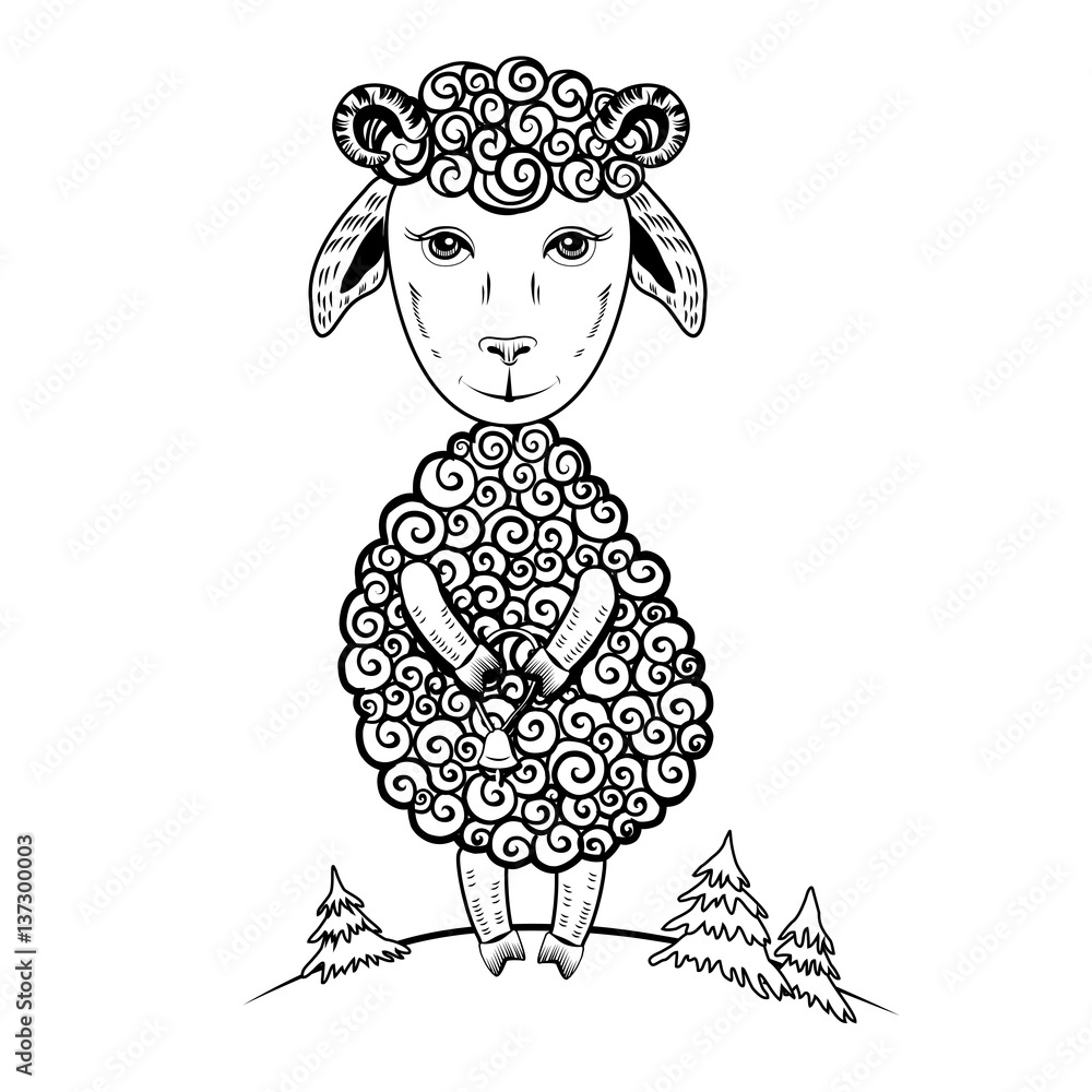 Cute little lamb cartoon sheep vector graphic hand drawn illustration, ink  skethc cub ewe isolated on white background, farm animal. Character design  for baby shower, greeting cards, children invite Stock Vector |