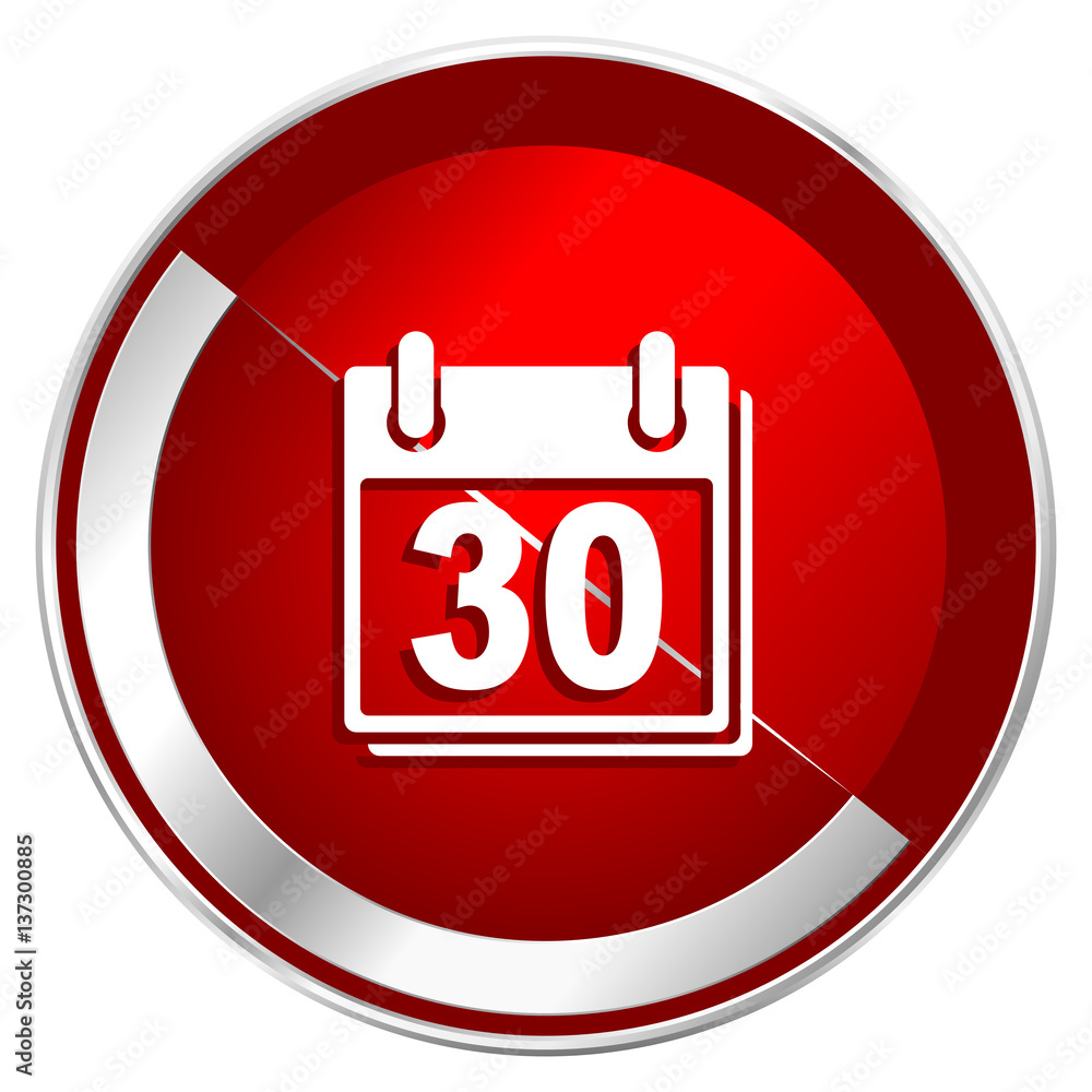 Calendar red web icon. Metal shine silver chrome border round button isolated on white background. Circle modern design abstract sign for smartphone applications. Calendar red web icon. Metal shine silver chrome border round button isolated on white background. Circle modern design abstract sign for smartphone applications.