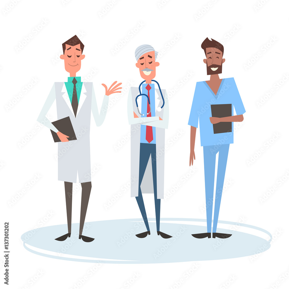 Group Medial Doctors Man Team Clinics Hospital Flat Vector Illustration