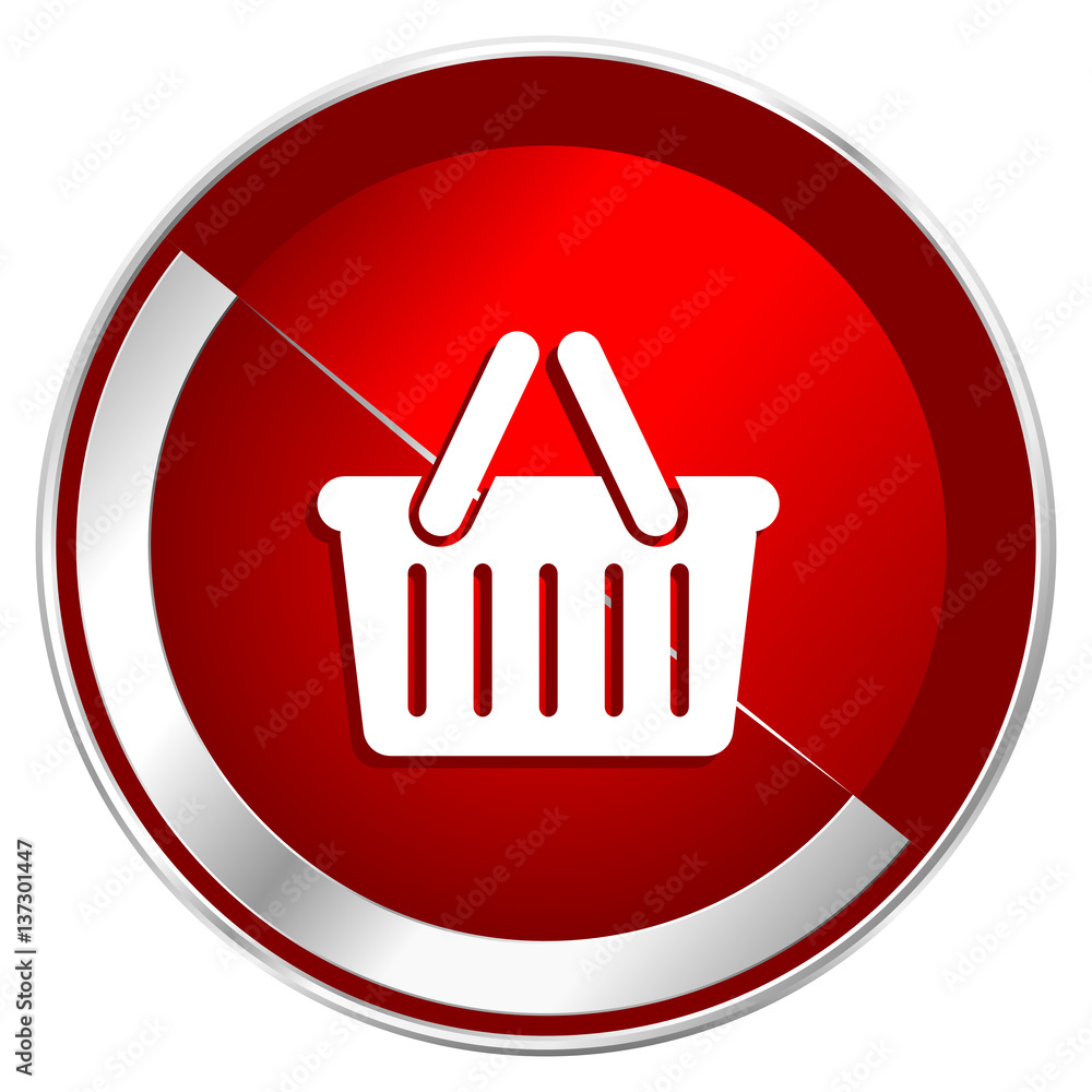 Cart red web icon. Metal shine silver chrome border round button isolated on white background. Circle modern design abstract sign for smartphone applications. Cart red web icon. Metal shine silver chrome border round button isolated on white background. Circle modern design abstract sign for smartphone applications.