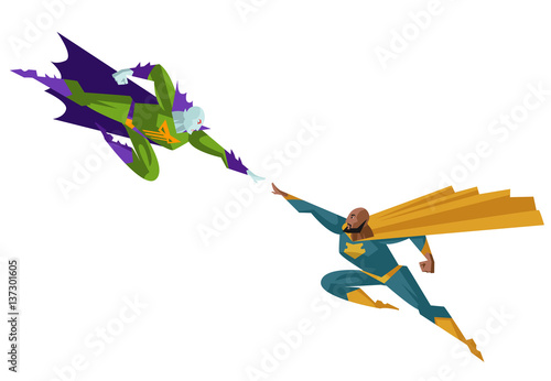 african superhero and evil villain clash