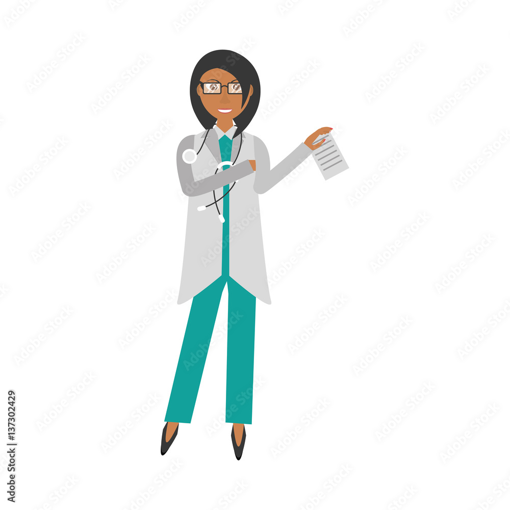 female doctor holding document and stethoscope vector illustration eps 10