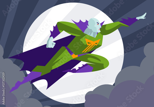 superhero powerful villain flying in the night