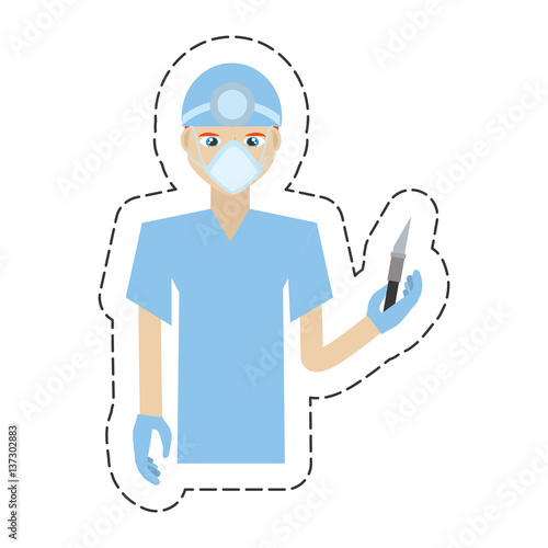 cartoon surgeon professional scalpel head mirror uniform vector illustration eps 10