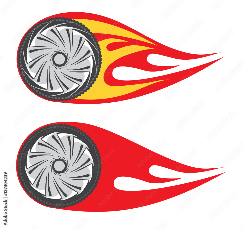 Naklejka premium Wheel in fire flame