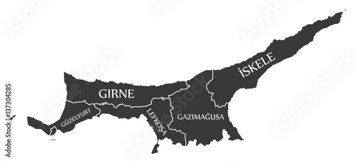 Northern Cyprus Map labelled black illustration