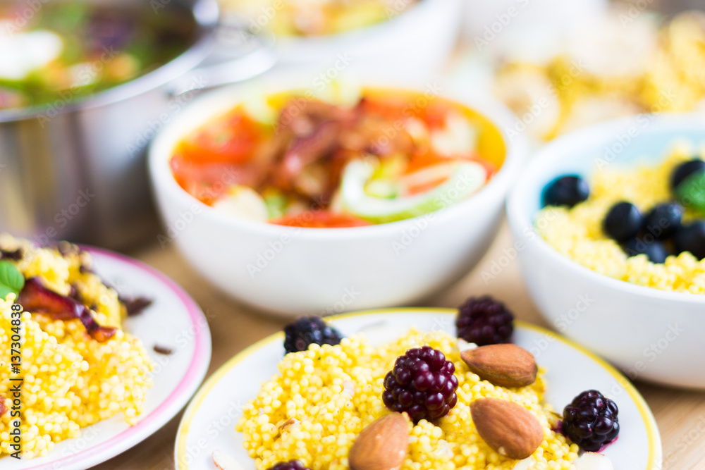 Food in Bowls, Plates and Pot