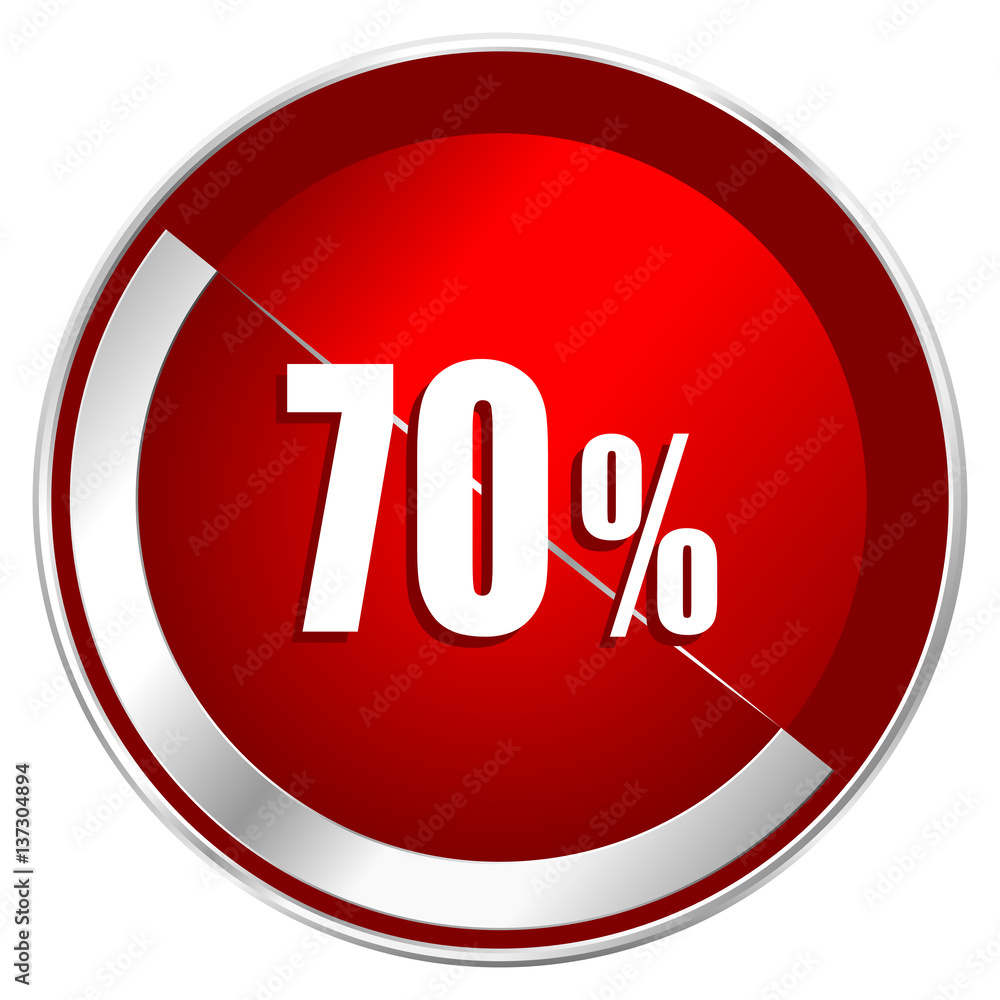 70 percent red web icon. Metal shine silver chrome border round button isolated on white background. Circle modern design abstract sign for smartphone applications. 70 percent red web icon. Metal shine silver chrome border round button isolated on white background. Circle modern design abstract sign for smartphone applications.
