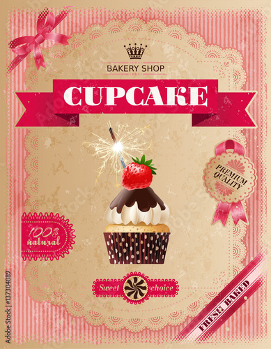 Poster of confectionery bakery with cupcakes