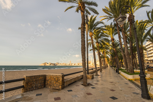 Seaside promenade in sunny Benidorm Alicante Spain
