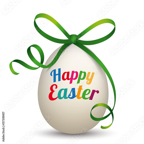 Natural Happy Easter Egg Green Ribbon