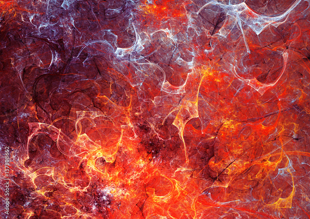 Abstract red hot surface and smoke. Molten lava liquid background ...