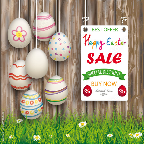 Hanging Easter Eggs Worn Wood White Board Sale