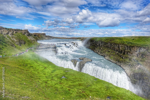 Beautiful and famous Gullfoss waterfall  Golden circle route in Iceland